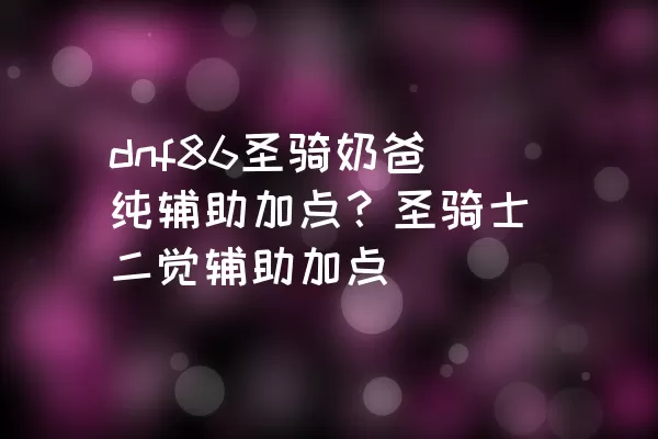 dnf86圣骑奶爸纯辅助加点？圣骑士二觉辅助加点